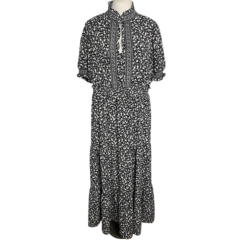 London Times Tiered Maxi Ruffle Dress Floral Smocked Puff Sleeve Cottagecore 18‎